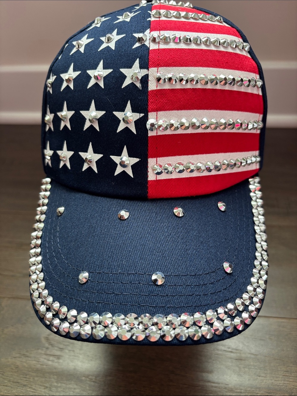 American Flag Rhinestone studded cap/hat,cotton,hook & loop  back,patriotic